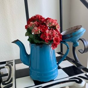 Miniature small enamelware blue coffee pot